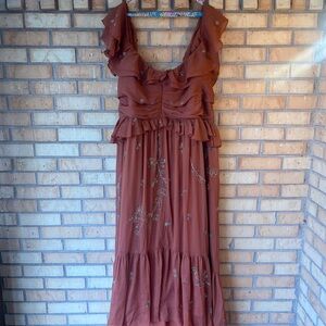ASOS Design Curve Elegant Ruffle & Embellished Rust Colored Formal Dress Size 22
